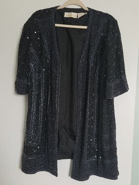 Silhouette Black Sequin & Bead Open-Front Cardigan